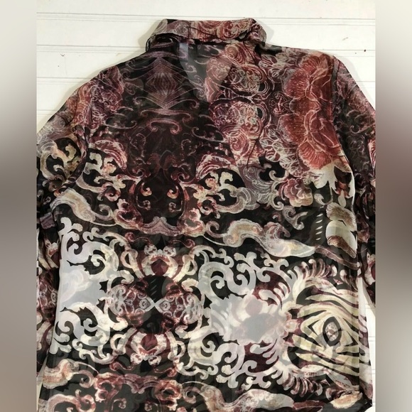 Chicos Size 0 Button Down Shirt Blouse Paisley Floral Womens Small  Black White - Picture 12 of 12